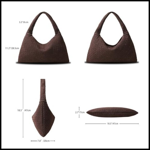 Vegan Leather Woven Tote Hobo Bag Large Shoulder Purse Vintage Suede - Picture 4 of 6